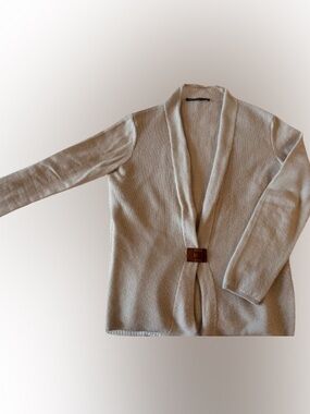 Women's Cream Open-Front Knit Cardigan with Front Toggle